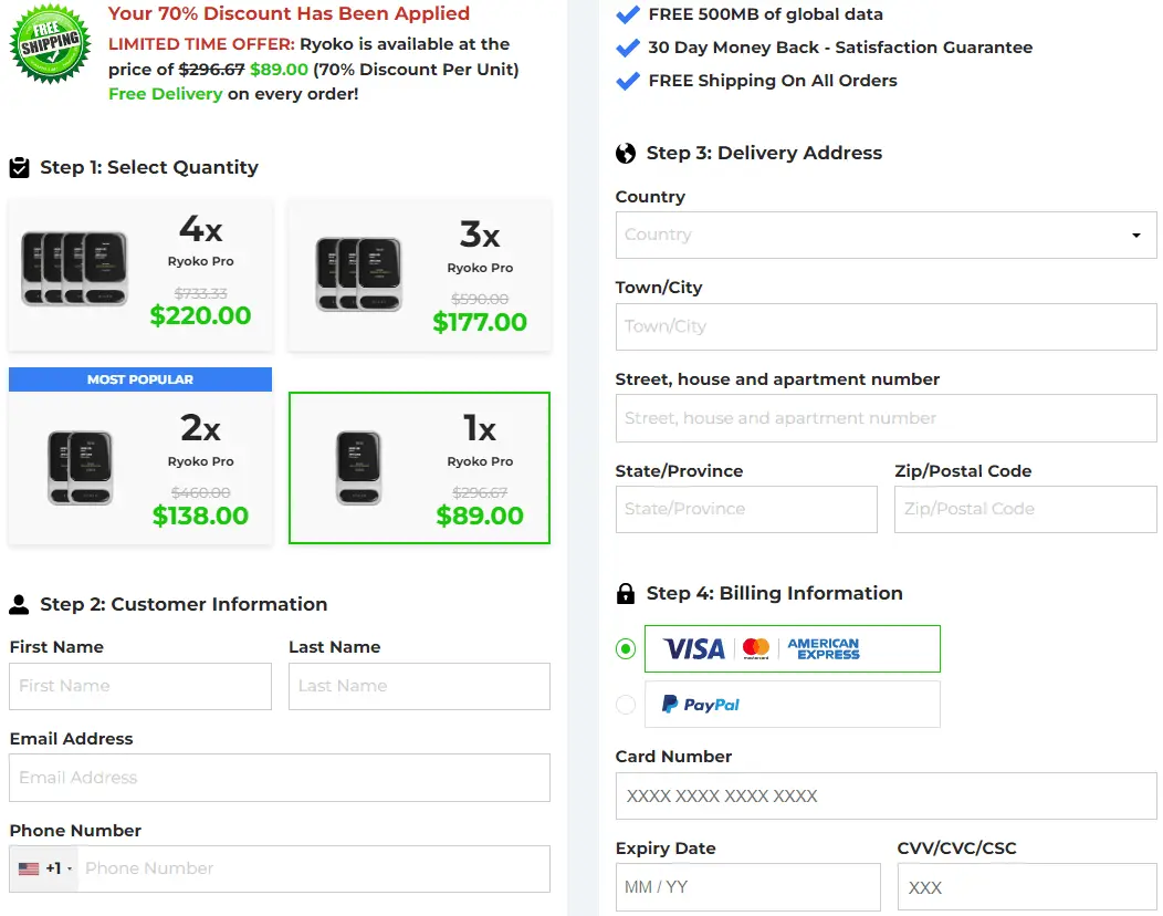 Ryoko Pro checkout page